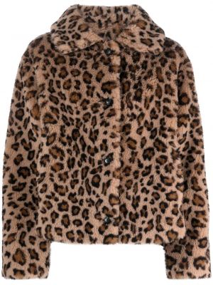Vlnená bunda s potlačou s leopardím vzorom Yves Salomon hnedá