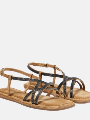 Sandale din piele de căprioară Brunello Cucinelli maro