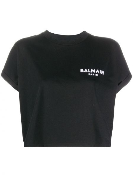 Černé tričko s výšivkou Balmain