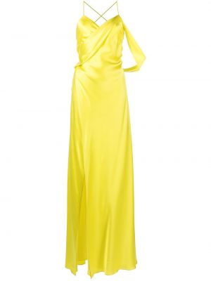 Robe de soirée en soie à col v Michelle Mason jaune