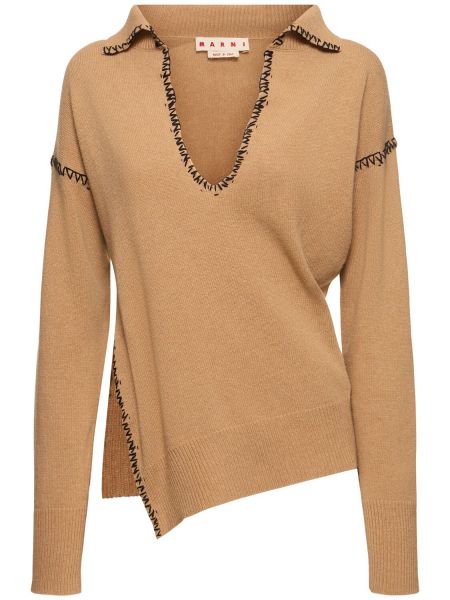 Cashmere ull poloskjorte med v-hals Marni