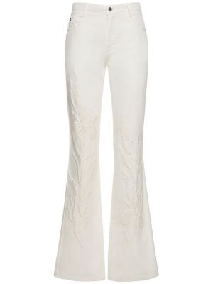 Bavlněné zvonové džíny s výšivkou Ermanno Scervino bílé
