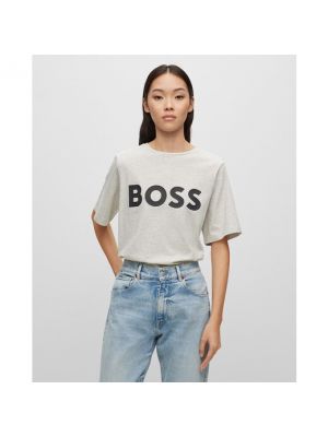 Camiseta de algodón con estampado oversized Boss gris