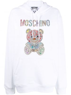 Bavlněná mikina s kapucí s potiskem Moschino bílá