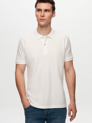 Белая футболка стандартного кроя из хлопка с текстурой пике и воротником-поло с вышивкой D'S Damat