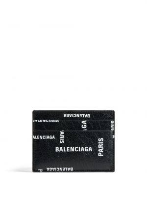 Usnjena denarnica s potiskom Balenciaga črna