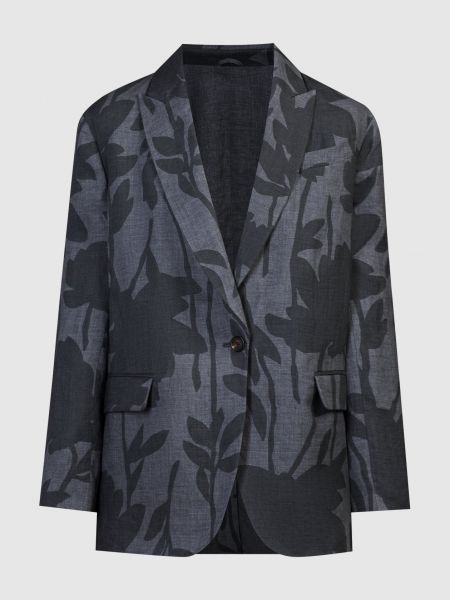 Льняной пиджак в цветочек Brunello Cucinelli серый