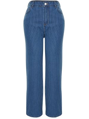 Voľné pruhované džínsy Trendyol modrá