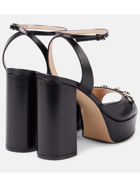 Kožne sandale s platformom Gucci crna