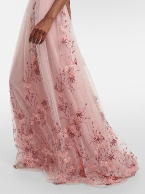 Vestito lungo ricamato di tulle Costarellos rosa