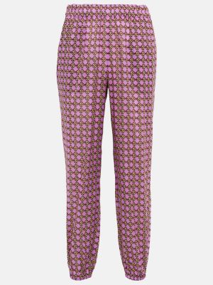 Bavlněné rovné kalhoty s potiskem Tory Burch fialové