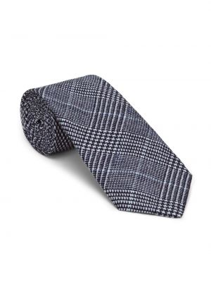 Kostkovaná hedvábná lněná kravata Brunello Cucinelli modrá