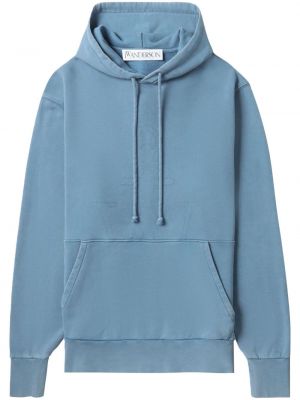 Bavlněná mikina s kapucí s výšivkou s dlouhými rukávy Jw Anderson - modrá