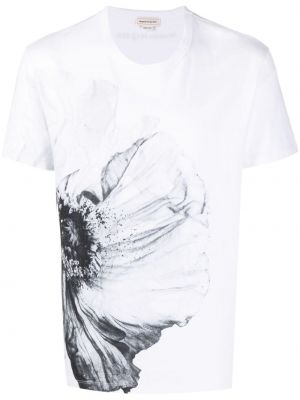 Trykt floral bomull t-skjorte Alexander Mcqueen hvit