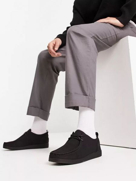 Замшевые туфли на шнуровке New Look черные