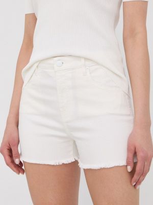 Love Moschino pantaloni scurti jeans femei, culoarea alb, neted, high waist