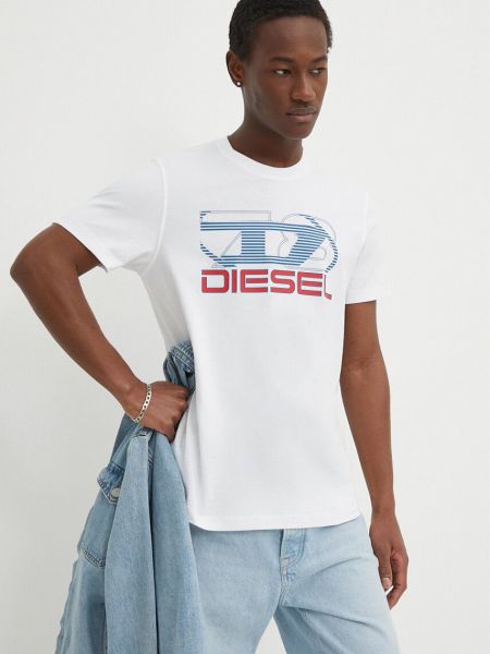 Koszulka bawełniana z nadrukiem Diesel biała