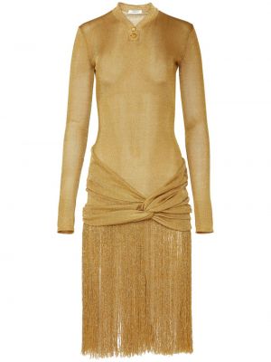 Sukienka koktajlowa z frędzli bawełniana Ferragamo złota