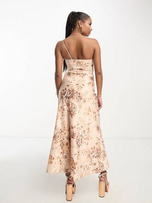 Атласное длинное платье в цветочек с принтом Forever New коричневое