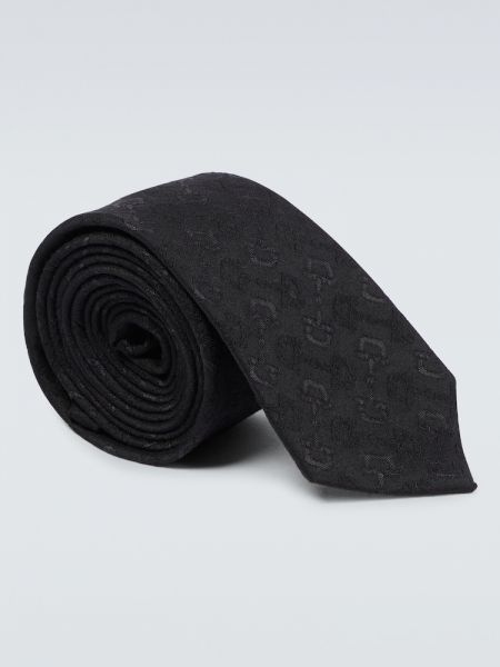 Jedwabny krawat wełniany żakardowy Gucci czarny