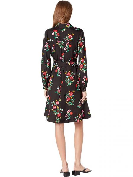 Черное шелковое платье-рубашка в цветочек Kate Spade New York