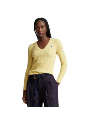 Sweter z dekoltem w serek Ralph Lauren żółty
