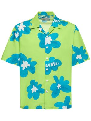 Kvetinová bavlnená košeľa s potlačou Bonsai zelená