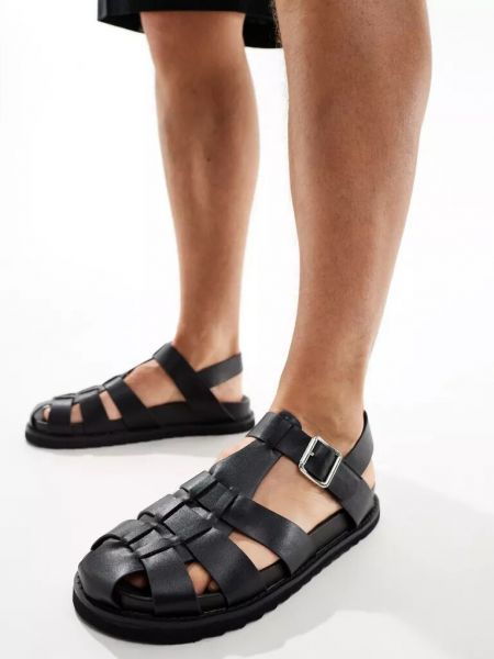 Кожаные сандалии с закрытым носком из искусственной кожи Asos черные