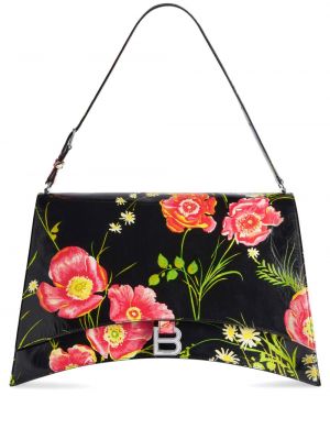 Květinová kabelka s potiskem Balenciaga černá