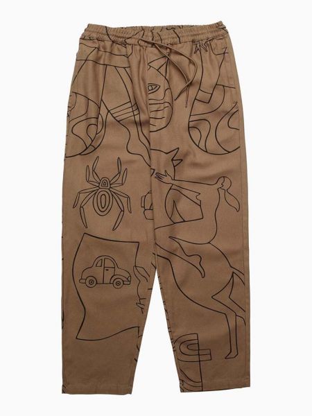 Jednobarevné bavlněné kalhoty By Parra hnědé