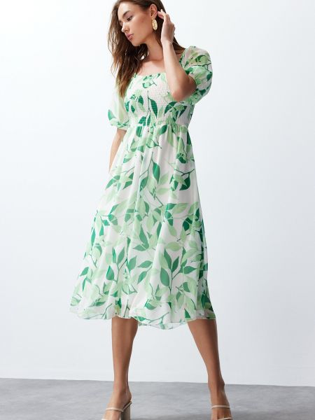 Pletena midi haljina od šifona Trendyol zelena