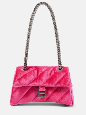 Βελούδινη τσάντα ώμου Balenciaga ροζ