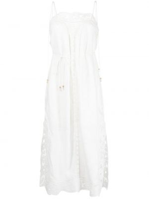 Lněné midi šaty Zimmermann bílé