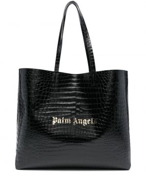 Кожени шопинг чанта с принт Palm Angels черно