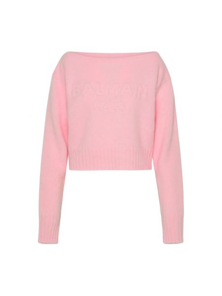 Sweter z okrągłym dekoltem Balmain różowy