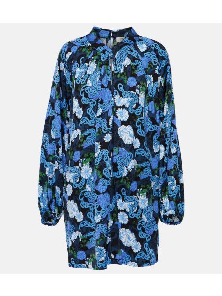 Атласное платье мини с принтом Diane Von Furstenberg синее