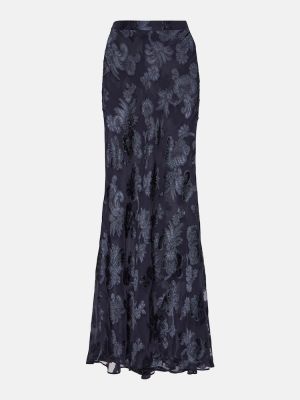 Kvetinová dlhá sukňa s výšivkou Etro modrá