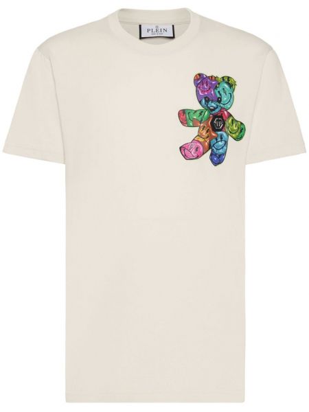 Bavlněné tričko s potiskem Philipp Plein béžové