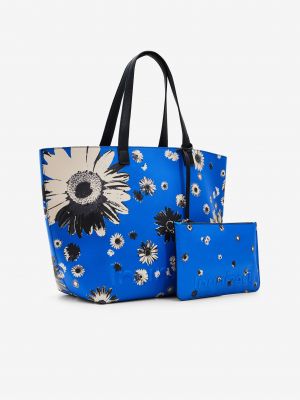 Двустранни шопинг чанта на цветя Desigual синьо