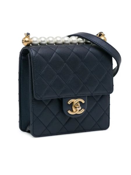Bolso cruzado de cuero Chanel Vintage azul