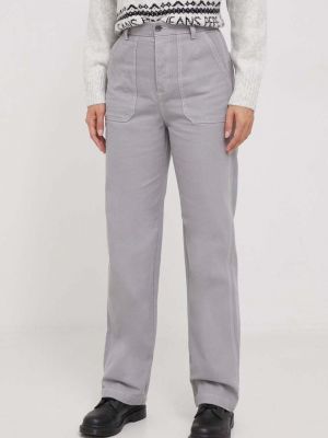 Jednobarevné bavlněné kalhoty s vysokým pasem United Colors Of Benetton šedé