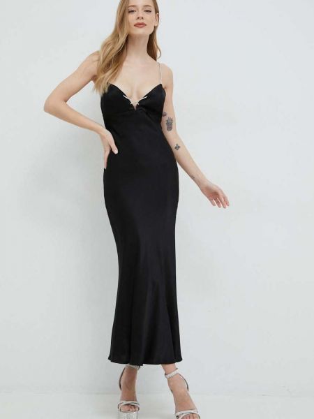 Jednobarevné dlouhé šaty z polyesteru Bardot - černá