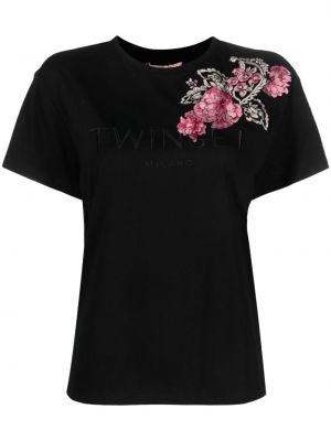 Tricou din bumbac cu model floral Twinset negru