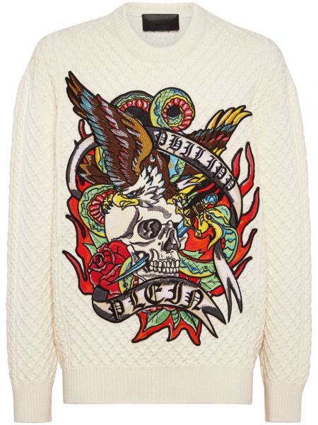 Długi sweter z nadrukiem Philipp Plein biały