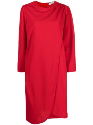Vlněné dlouhé šaty na zip s dlouhými rukávy Valentino Pre-owned - červená