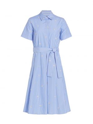 Полосатое платье-рубашка с вышивкой и короткими рукавами Piazza Sempione синий