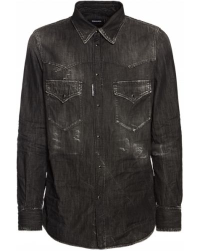 Bavlněná džínová košile Dsquared2 černá