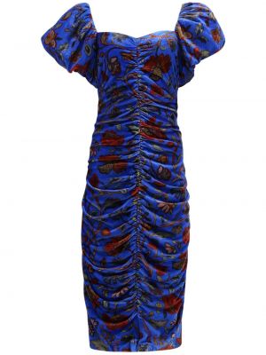 Žametna večerna obleka iz rebrastega žameta Rhode modra