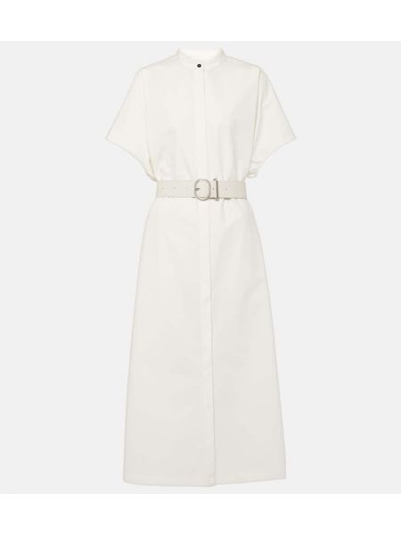 Pamučna kožna midi haljina Jil Sander bijela