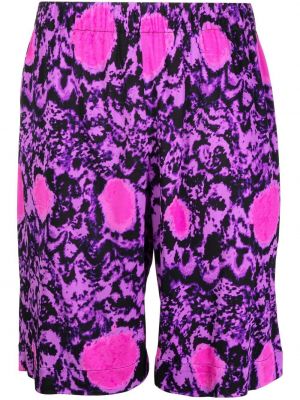 Pantaloni scurți de mătase cu imprimeu abstract Edward Crutchley violet